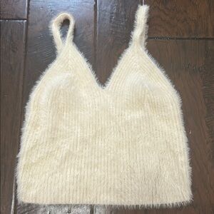 Cream Ribbed Crop Camisole with Spaghetti Straps